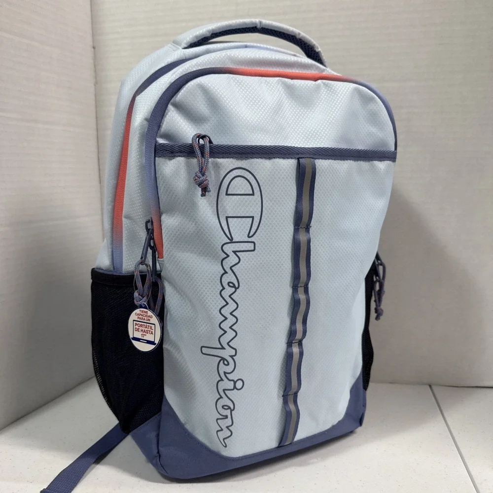 Champion Center Backpack, Light Blue/Navy/Coral, Laptop Pouch, NWT